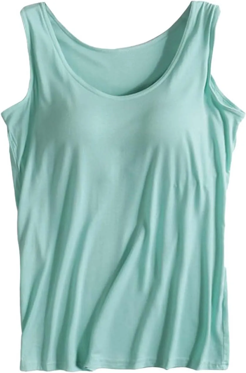 2 Pack Tank Tops for Women 2024 Cami Built in Bras Plus Size Shelf Bra Shirt Yoga Athleic Layering Undershirt