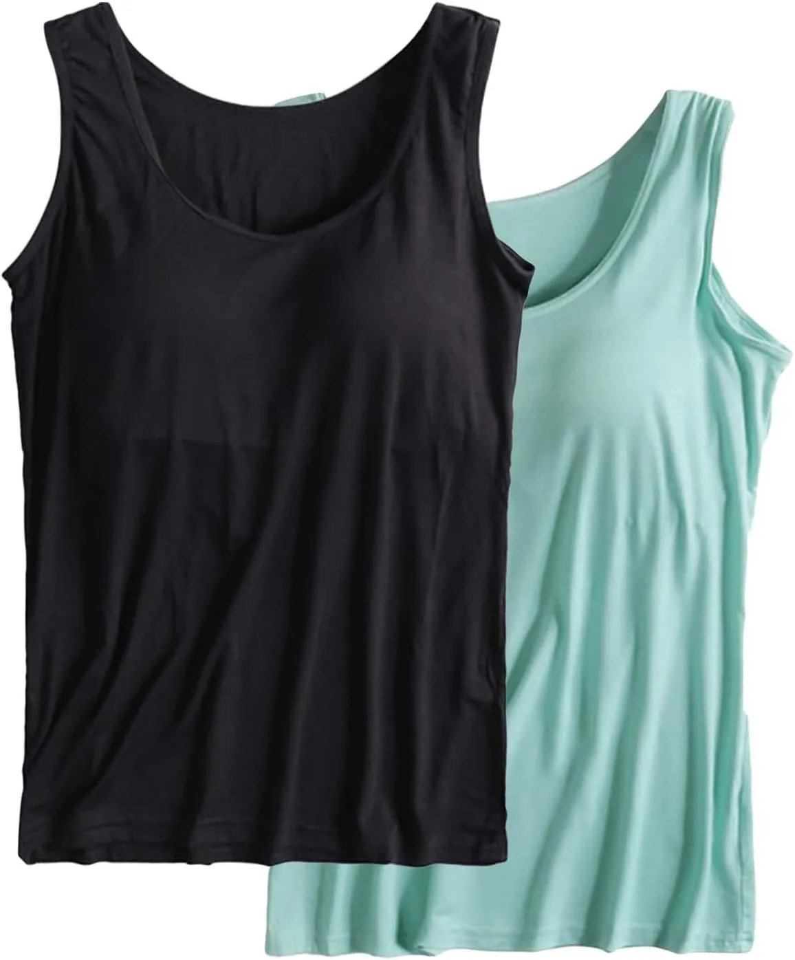 2 Pack Tank Tops for Women 2024 Cami Built in Bras Plus Size Shelf Bra Shirt Yoga Athleic Layering Undershirt