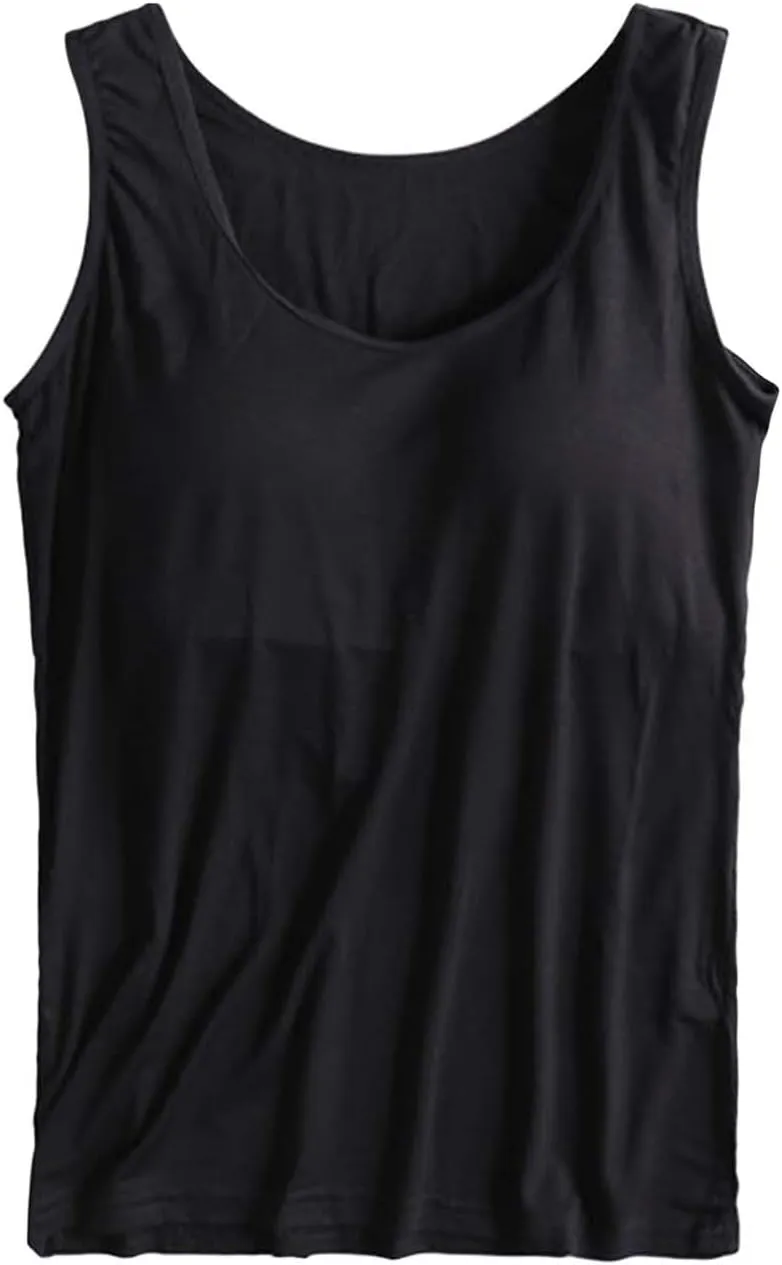 2 Pack Tank Tops for Women 2024 Cami Built in Bras Plus Size Shelf Bra Shirt Yoga Athleic Layering Undershirt