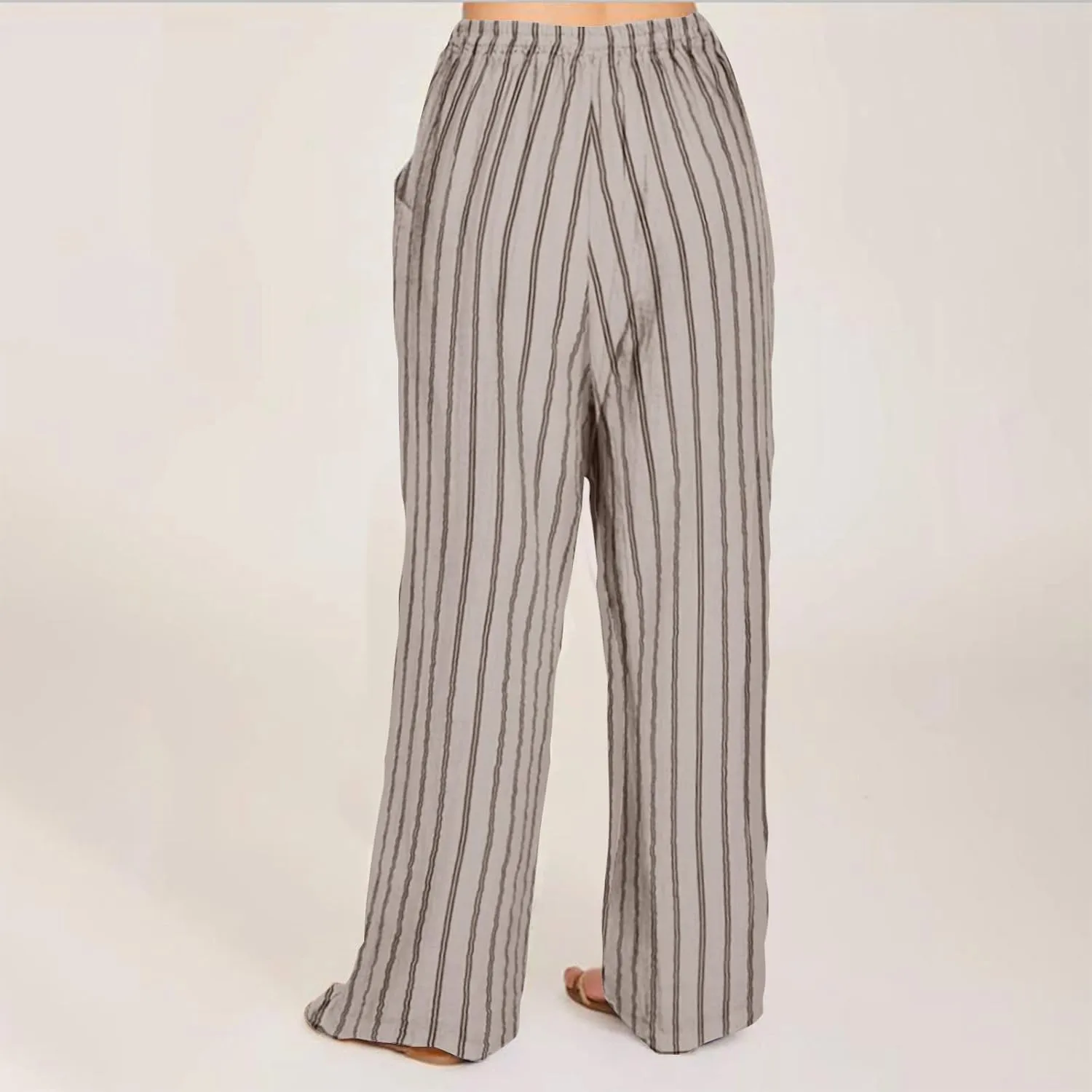 2025 Women Striped Wide Leg Pant Casual Drawstring Waist Pant Baggy Contrast Lounge Sleepwear Straight Leg Trouser