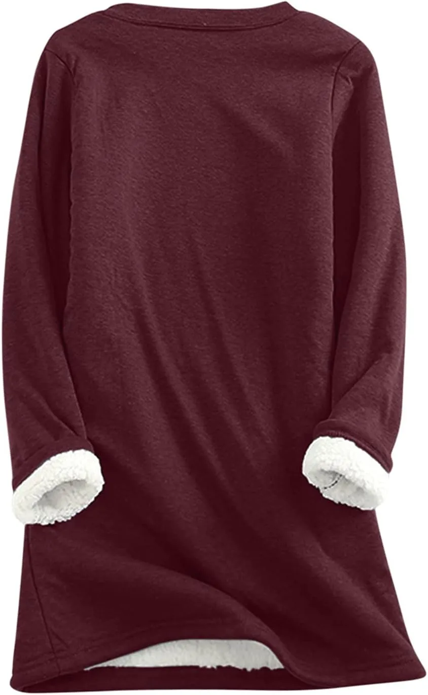 aihihe Women's Winter Warm Fleece Sherpa Lined Sweatshirts Plus Size Crewneck Casual Fluffy Loungewear Thermal Pullover