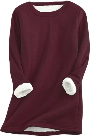 aihihe Women's Winter Warm Fleece Sherpa Lined Sweatshirts Plus Size Crewneck Casual Fluffy Loungewear Thermal Pullover