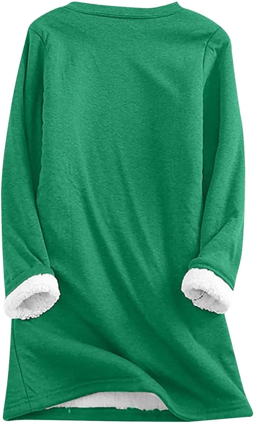 aihihe Women's Winter Warm Fleece Sherpa Lined Sweatshirts Plus Size Crewneck Casual Fluffy Loungewear Thermal Pullover