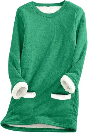 aihihe Women's Winter Warm Fleece Sherpa Lined Sweatshirts Plus Size Crewneck Casual Fluffy Loungewear Thermal Pullover