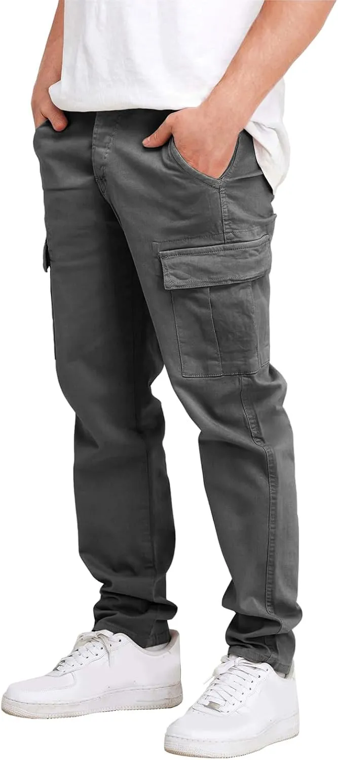 Alalaso Men's Multi-Pockets Cargo Joggers Casual Solid Tapered Sweatpants Cargo Loose Fit Trousers with Pocket