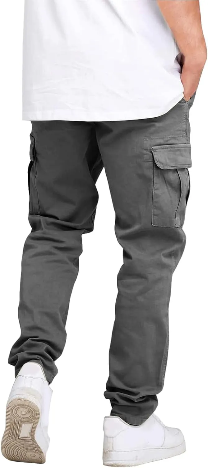Alalaso Men's Multi-Pockets Cargo Joggers Casual Solid Tapered Sweatpants Cargo Loose Fit Trousers with Pocket