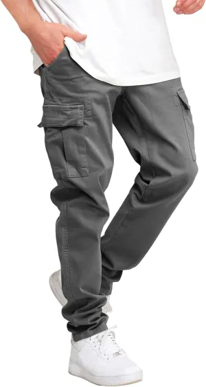 Alalaso Men's Multi-Pockets Cargo Joggers Casual Solid Tapered Sweatpants Cargo Loose Fit Trousers with Pocket