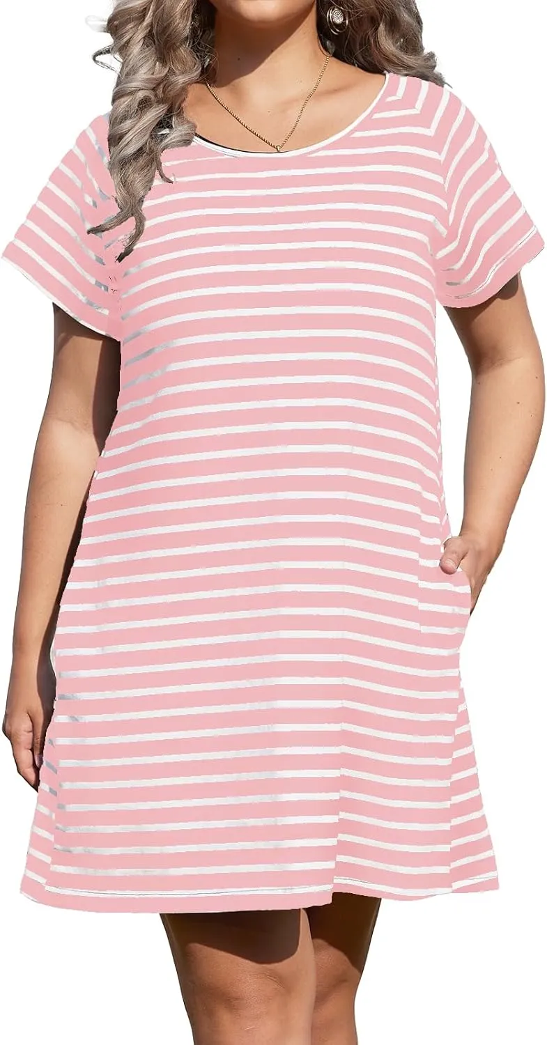 Alaster Womens Casual Summer T Shirt Dress Loose Short Sleeve Tunic Dress with Pocket for Women