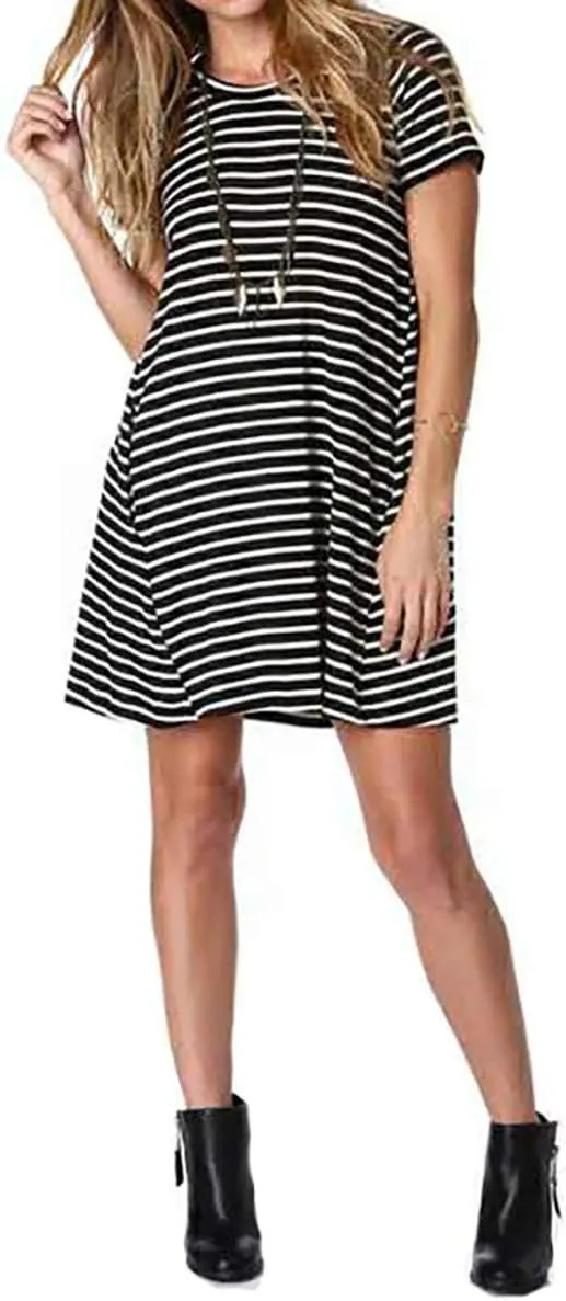 Alaster Womens Casual Summer T Shirt Dress Loose Short Sleeve Tunic Dress with Pocket for Women