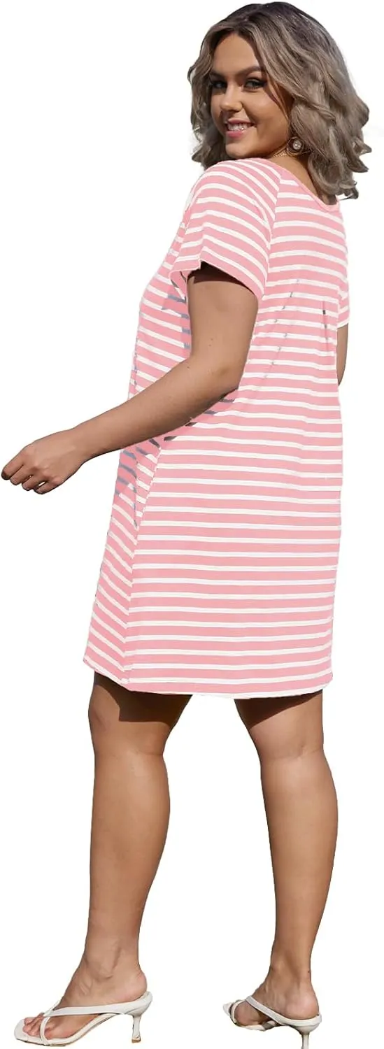 Alaster Womens Casual Summer T Shirt Dress Loose Short Sleeve Tunic Dress with Pocket for Women