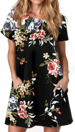 Alaster Womens Casual Summer T Shirt Dress Loose Short Sleeve Tunic Dress with Pocket for Women