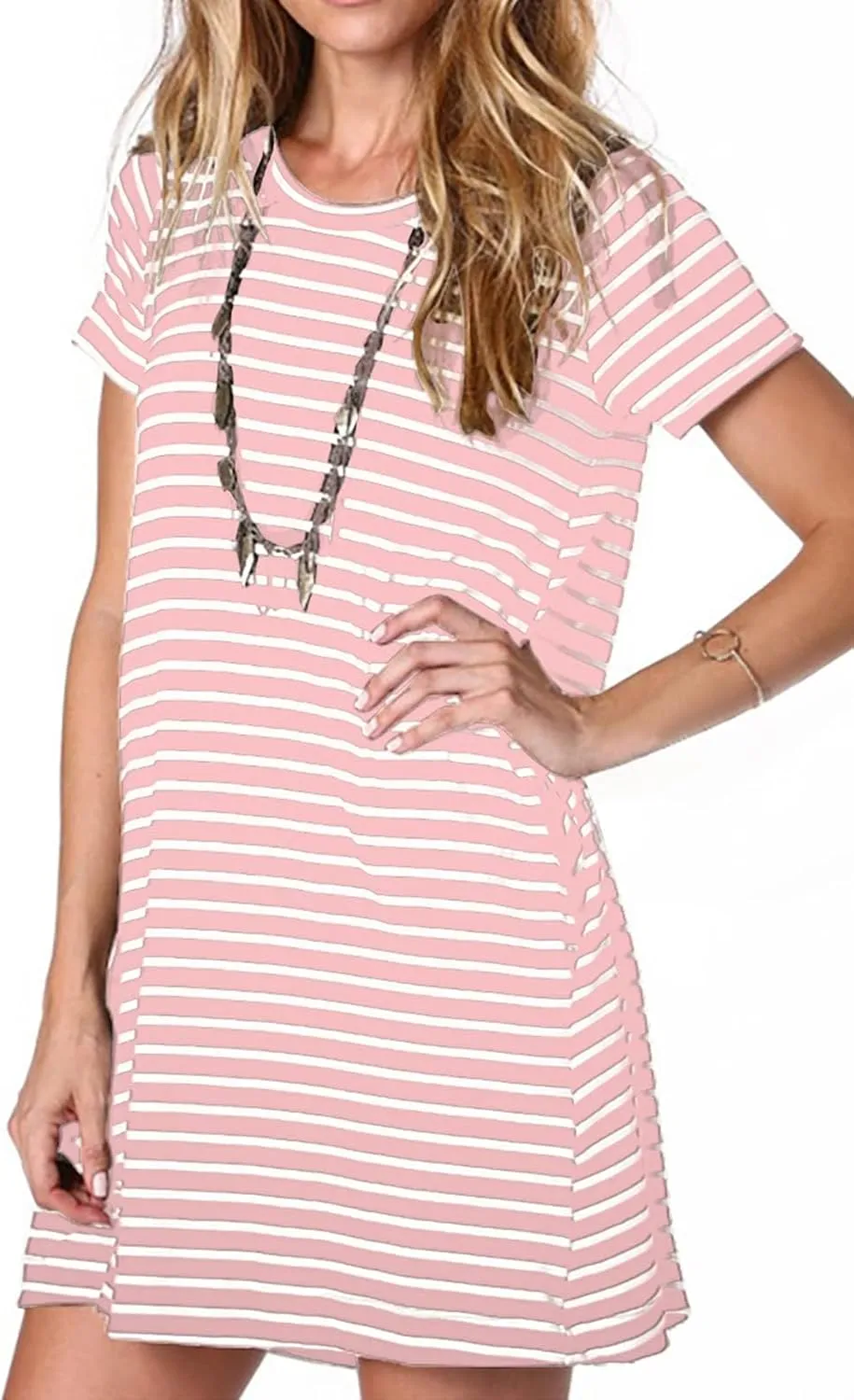 Alaster Womens Casual Summer T Shirt Dress Loose Short Sleeve Tunic Dress with Pocket for Women