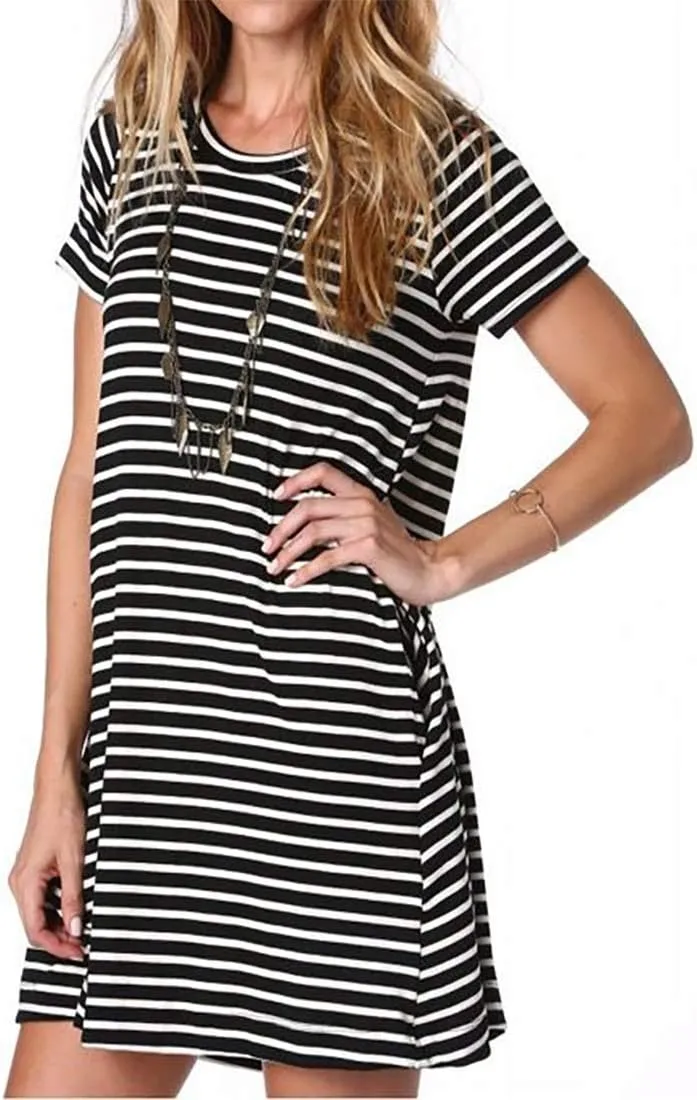 Alaster Womens Casual Summer T Shirt Dress Loose Short Sleeve Tunic Dress with Pocket for Women