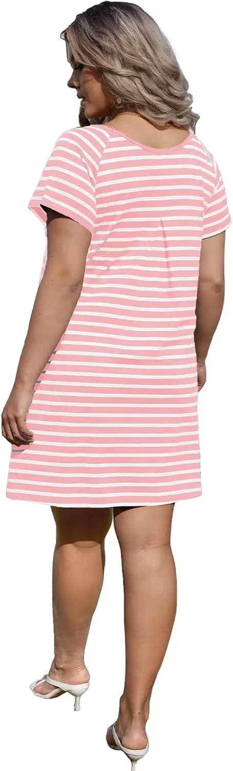 Alaster Womens Casual Summer T Shirt Dress Loose Short Sleeve Tunic Dress with Pocket for Women