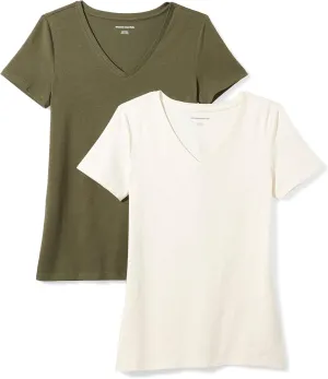 Amazon Essentials Women's Classic-Fit Short-Sleeve V-Neck T-Shirt, Multipacks