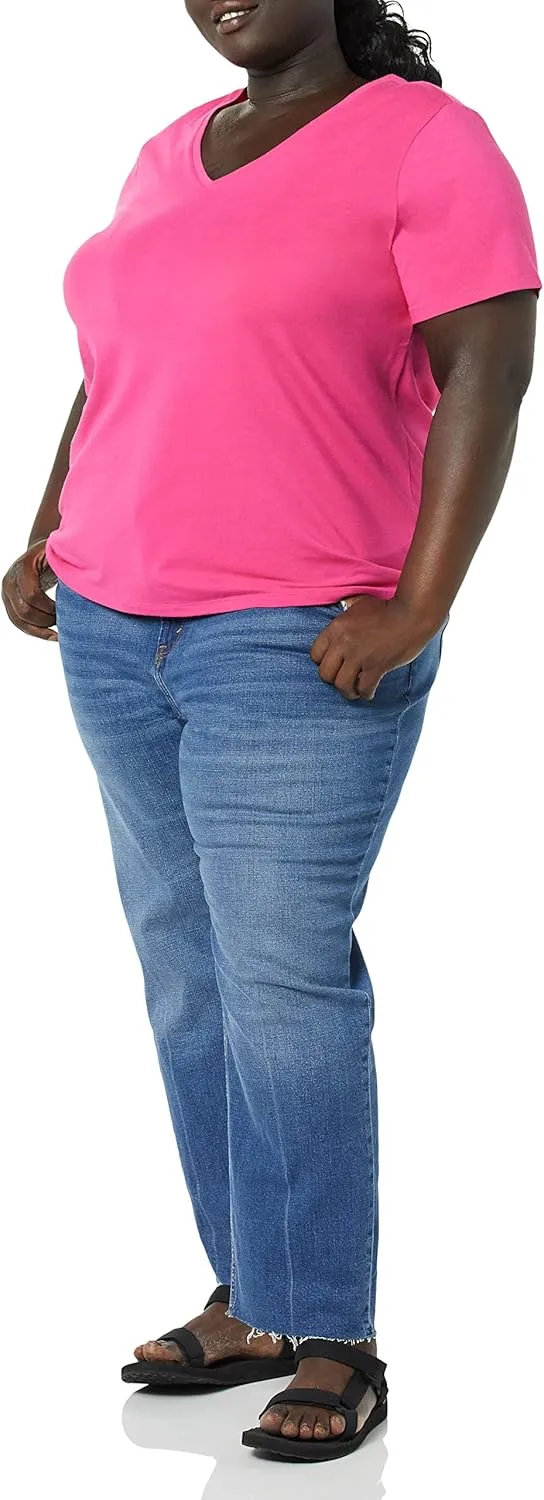 Amazon Essentials Women's Plus Size Short-Sleeve V-Neck T-Shirt, Multipacks
