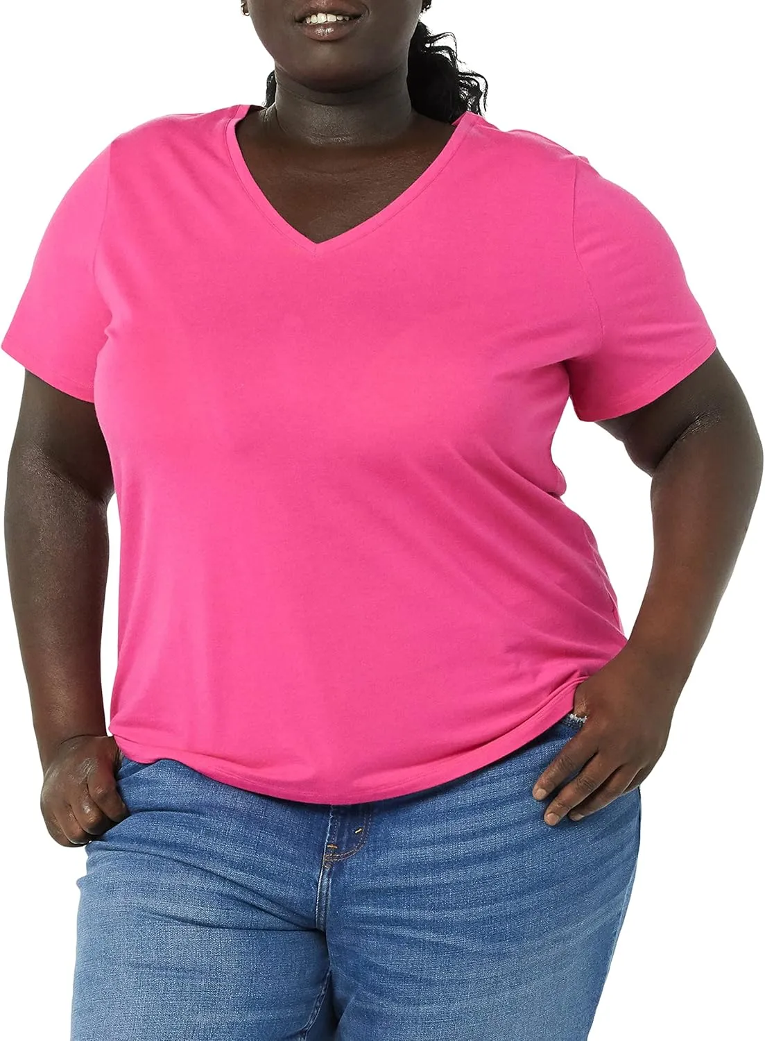 Amazon Essentials Women's Plus Size Short-Sleeve V-Neck T-Shirt, Multipacks