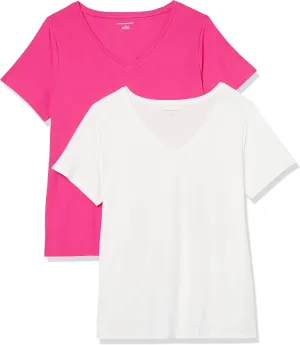 Amazon Essentials Women's Plus Size Short-Sleeve V-Neck T-Shirt, Multipacks