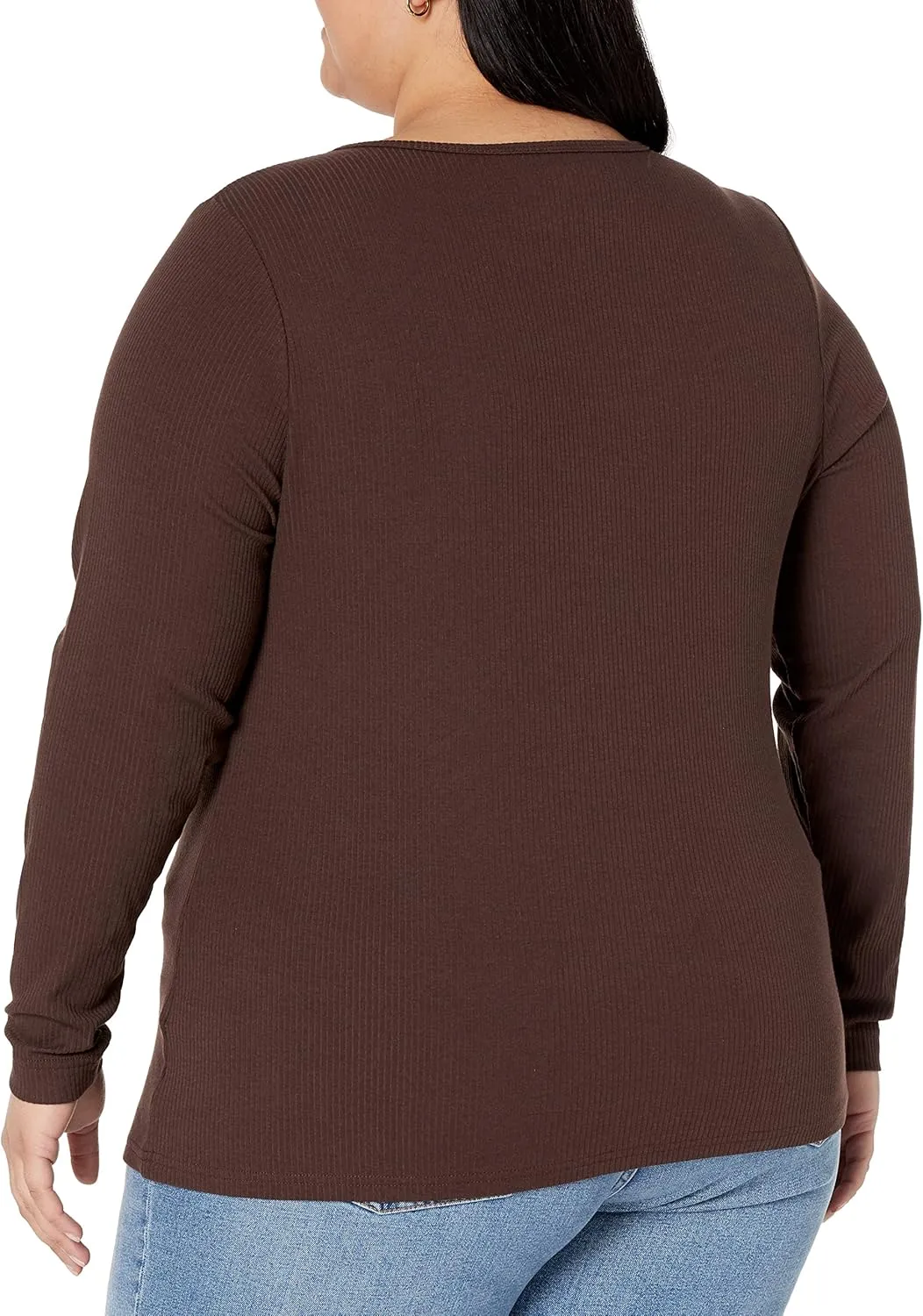 Amazon Essentials Women's Slim-Fit Long Sleeve Rib Knit Crew Neck Top (Available in Plus Size), Pack of 2