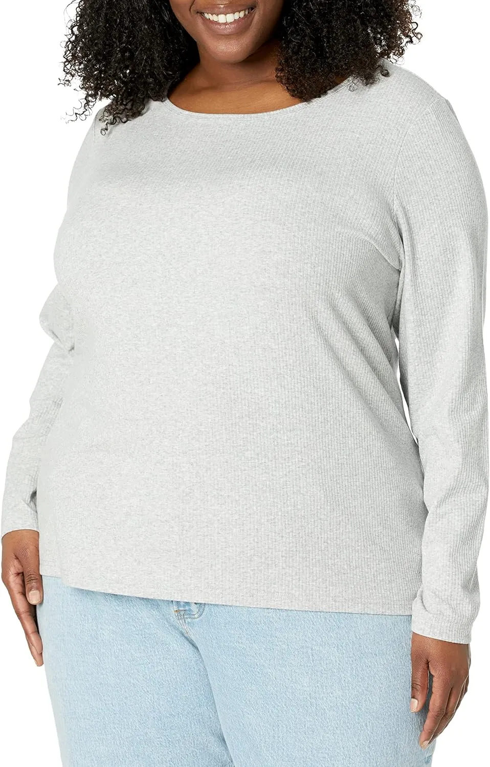 Amazon Essentials Women's Slim-Fit Long Sleeve Rib Knit Crew Neck Top (Available in Plus Size), Pack of 2
