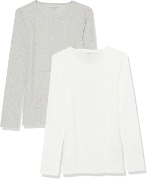 Amazon Essentials Women's Slim-Fit Long Sleeve Rib Knit Crew Neck Top (Available in Plus Size), Pack of 2