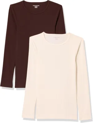 Amazon Essentials Women's Slim-Fit Long Sleeve Rib Knit Crew Neck Top (Available in Plus Size), Pack of 2