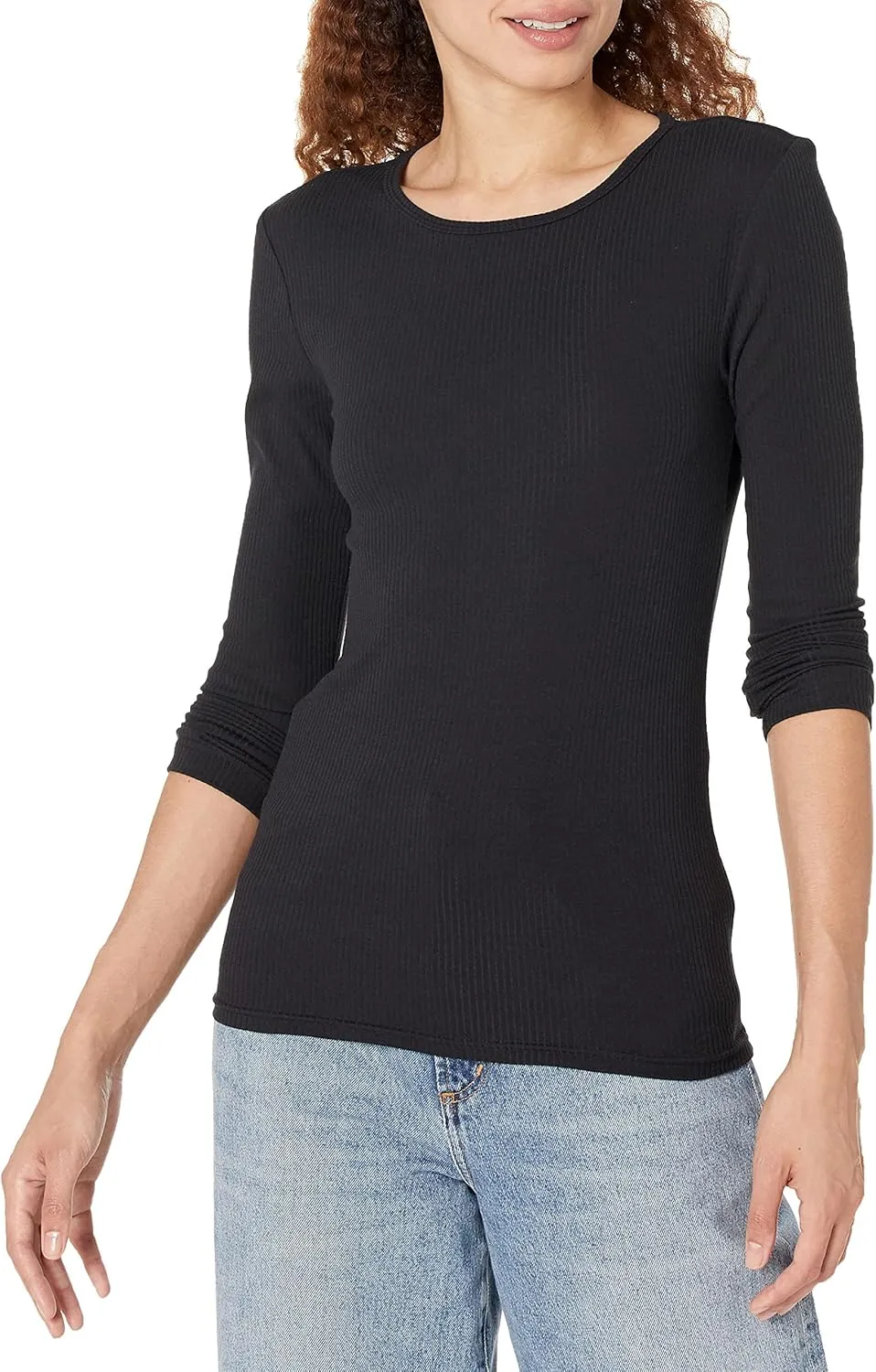 Amazon Essentials Women's Slim-Fit Long Sleeve Rib Knit Crew Neck Top (Available in Plus Size), Pack of 2