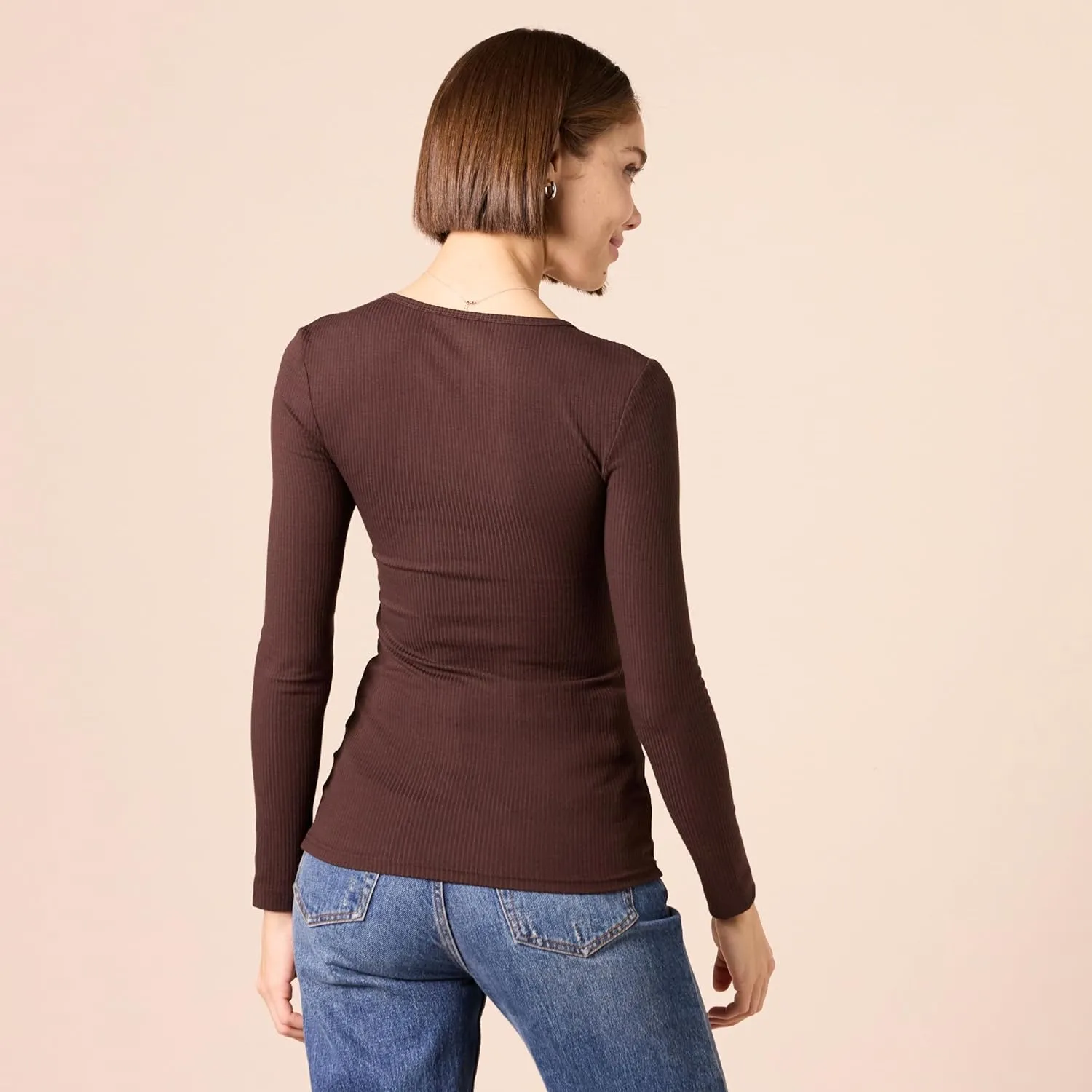Amazon Essentials Women's Slim-Fit Long Sleeve Rib Knit Crew Neck Top (Available in Plus Size), Pack of 2