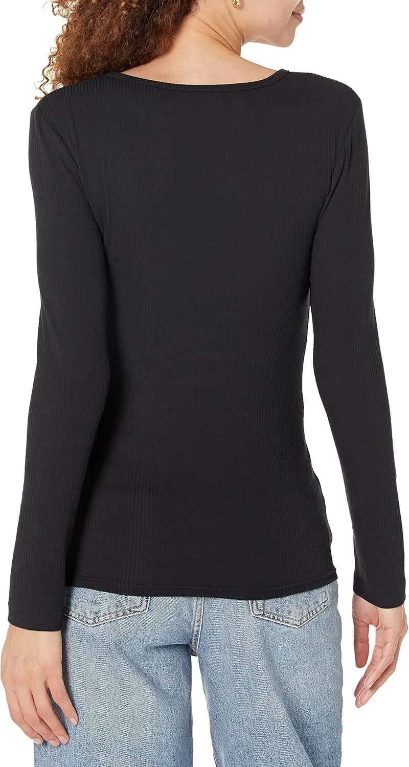 Amazon Essentials Women's Slim-Fit Long Sleeve Rib Knit Crew Neck Top (Available in Plus Size), Pack of 2