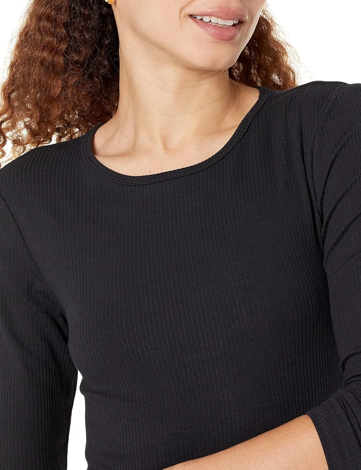 Amazon Essentials Women's Slim-Fit Long Sleeve Rib Knit Crew Neck Top (Available in Plus Size), Pack of 2