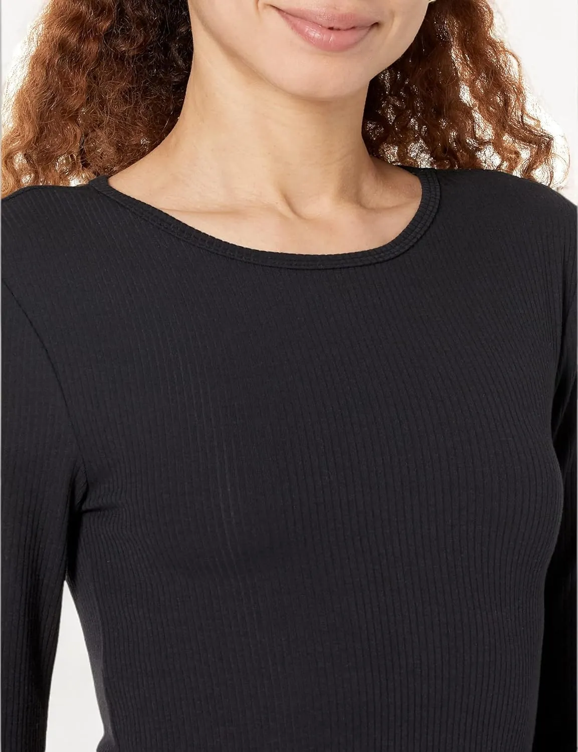 Amazon Essentials Women's Slim-Fit Long Sleeve Rib Knit Crew Neck Top (Available in Plus Size), Pack of 2