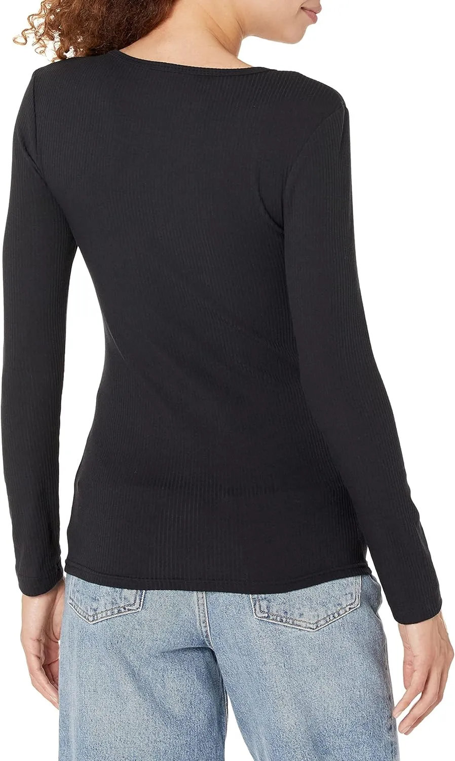 Amazon Essentials Women's Slim-Fit Long Sleeve Rib Knit Crew Neck Top (Available in Plus Size), Pack of 2