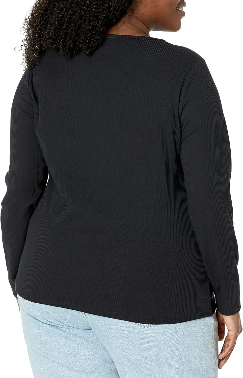 Amazon Essentials Women's Slim-Fit Long Sleeve Rib Knit Crew Neck Top (Available in Plus Size), Pack of 2