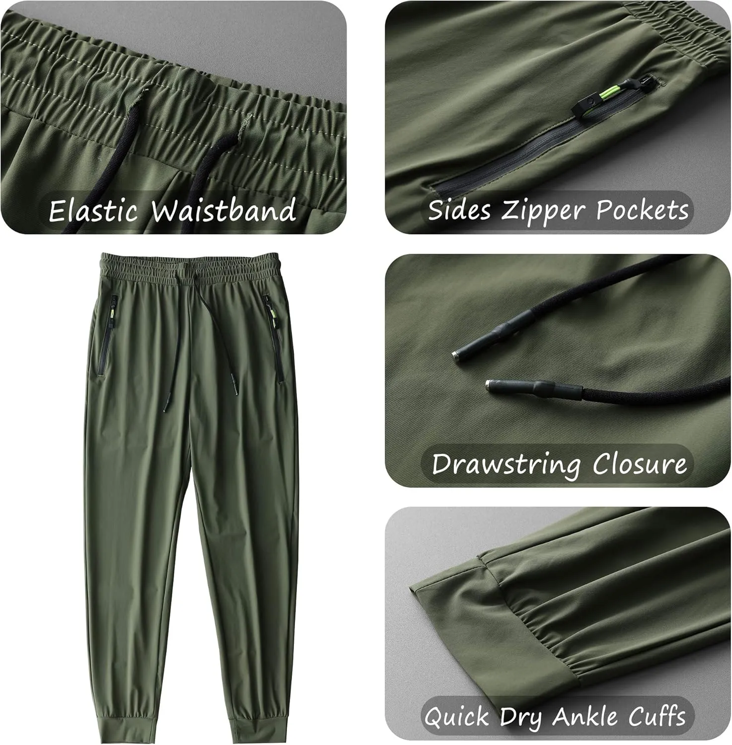 Ancient Star Mens Hiking Joggers Sweatpants Light Breathable Quick Dry Running Sports Pants with Zipper Pockets