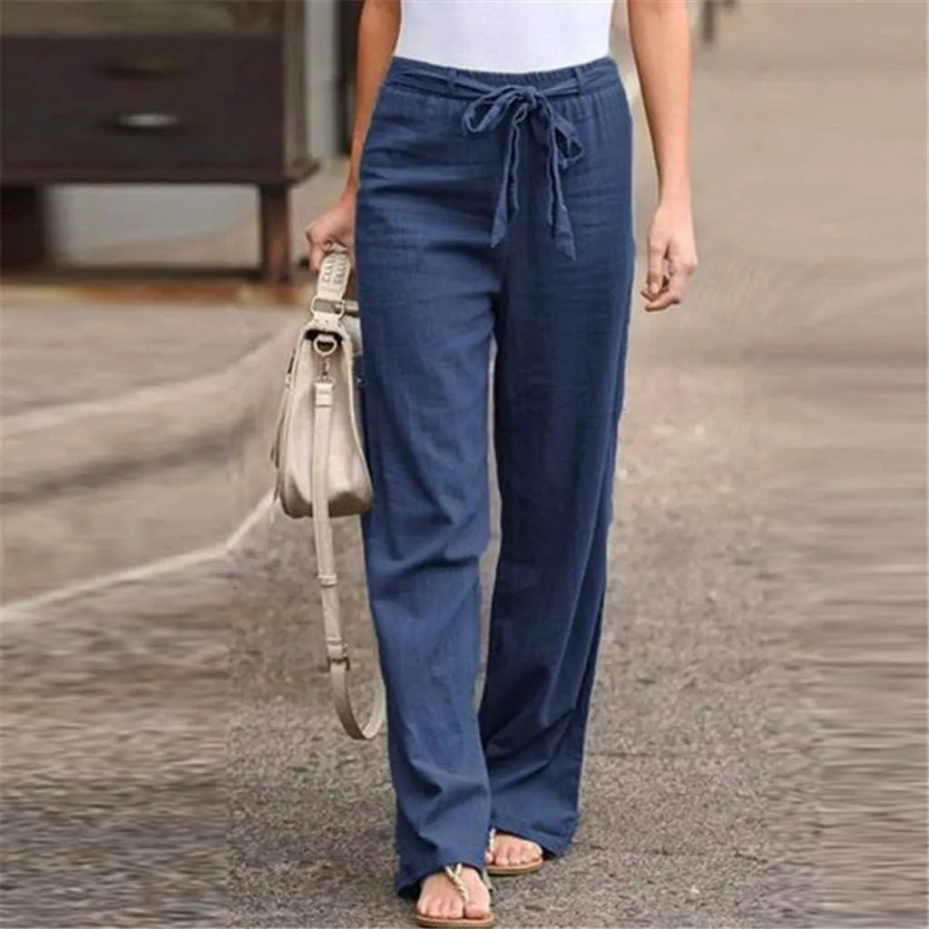 Aniwyn Women's Wide Leg Comfy Pants Casual Loose Cotton Linen High Waisted Cozy Loungewear Yoga Pants with Pockets