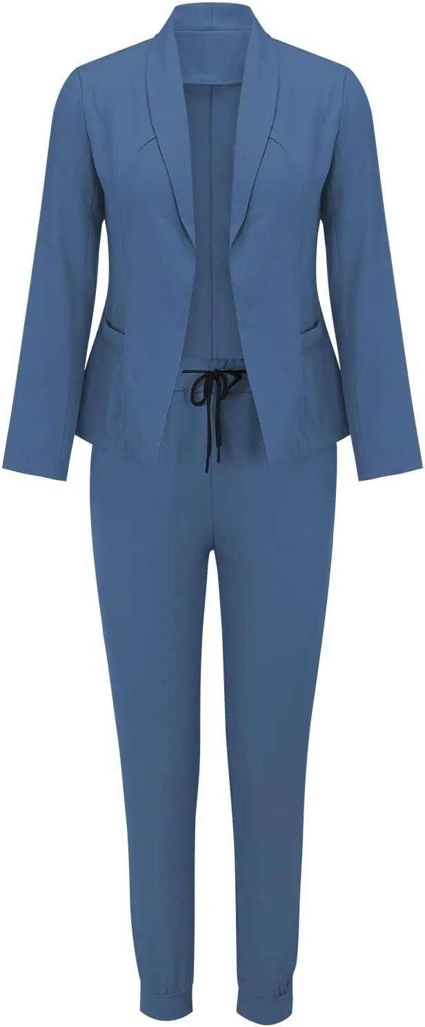 Aniywn Business Casual Blazer Suit Dress Sets Work Office Two Piece Outfits Long Sleeve Solid Blazer with Pants Elegant Suit