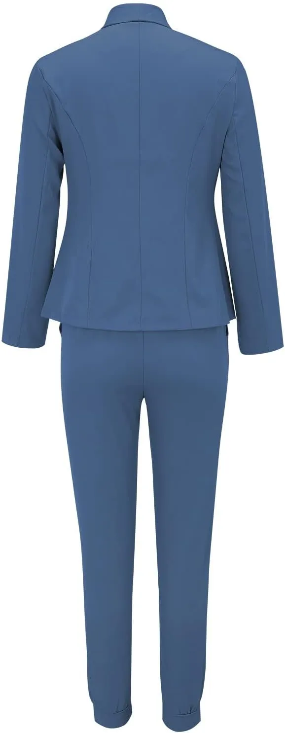 Aniywn Business Casual Blazer Suit Dress Sets Work Office Two Piece Outfits Long Sleeve Solid Blazer with Pants Elegant Suit