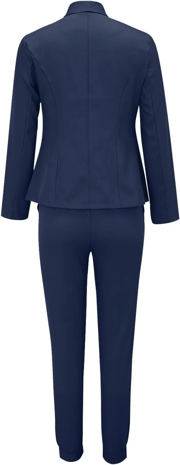 Aniywn Business Casual Blazer Suit Dress Sets Work Office Two Piece Outfits Long Sleeve Solid Blazer with Pants Elegant Suit