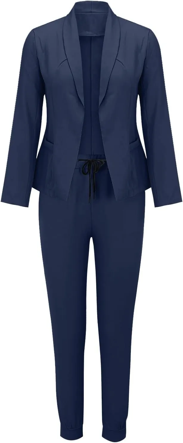 Aniywn Business Casual Blazer Suit Dress Sets Work Office Two Piece Outfits Long Sleeve Solid Blazer with Pants Elegant Suit