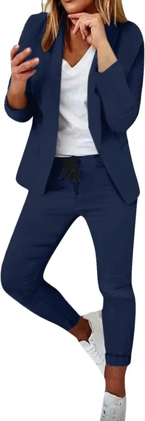 Aniywn Business Casual Blazer Suit Dress Sets Work Office Two Piece Outfits Long Sleeve Solid Blazer with Pants Elegant Suit