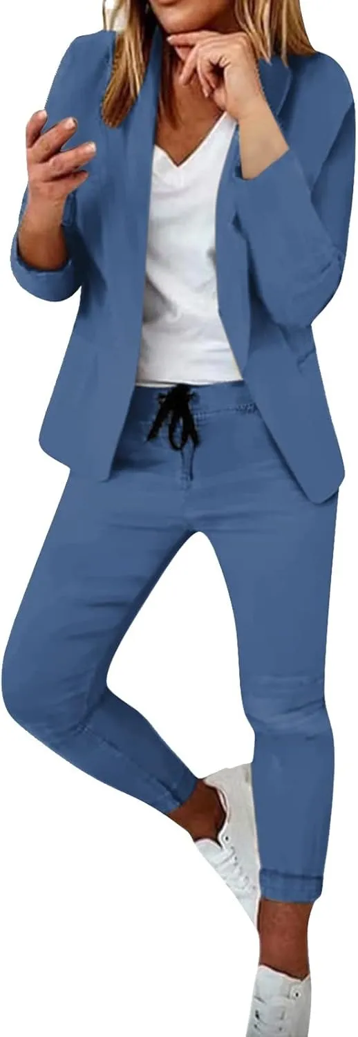 Aniywn Business Casual Blazer Suit Dress Sets Work Office Two Piece Outfits Long Sleeve Solid Blazer with Pants Elegant Suit