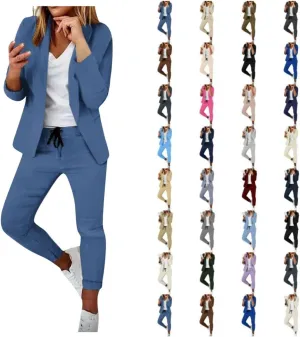 Aniywn Business Casual Blazer Suit Dress Sets Work Office Two Piece Outfits Long Sleeve Solid Blazer with Pants Elegant Suit