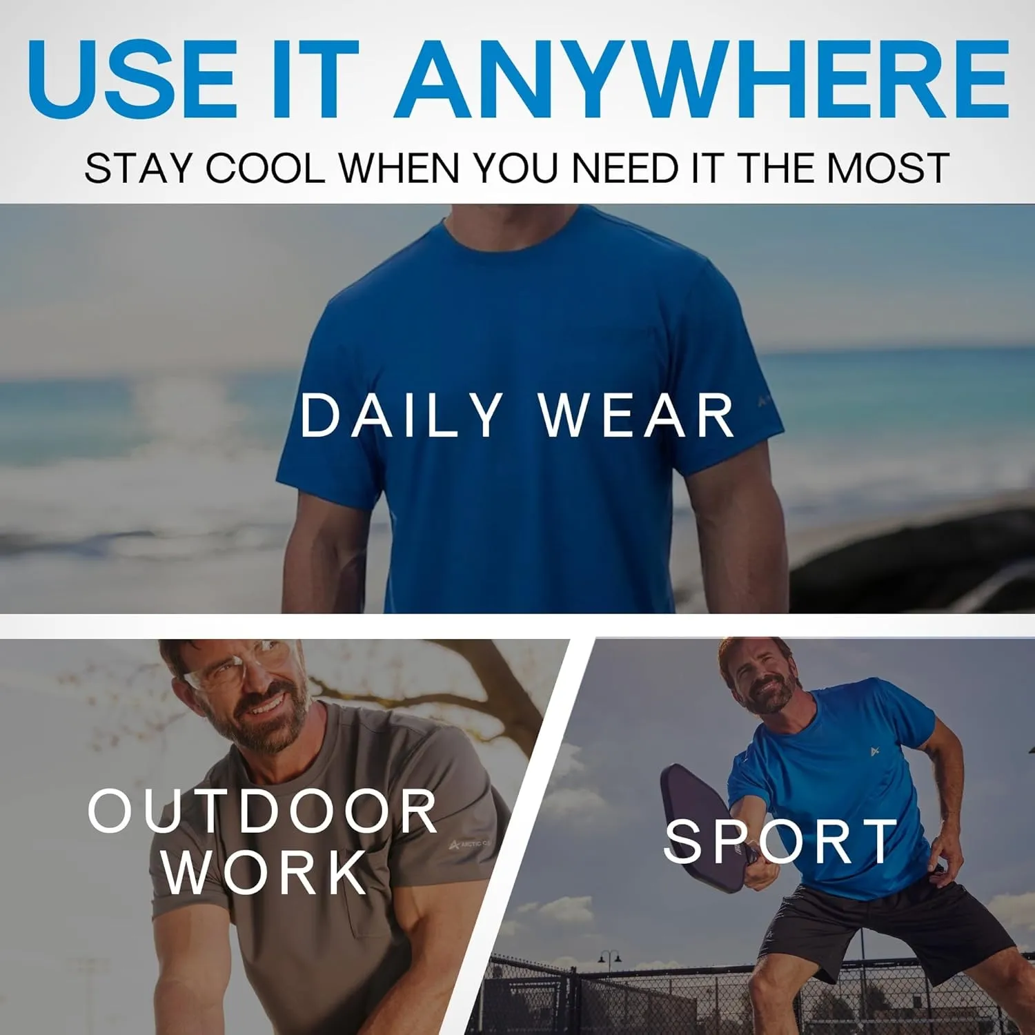 Arctic Cool Men’s Crew Neck Instant Cooling Pocket Workwear Moisture Wicking Performance UPF 50  Short Sleeve Shirt