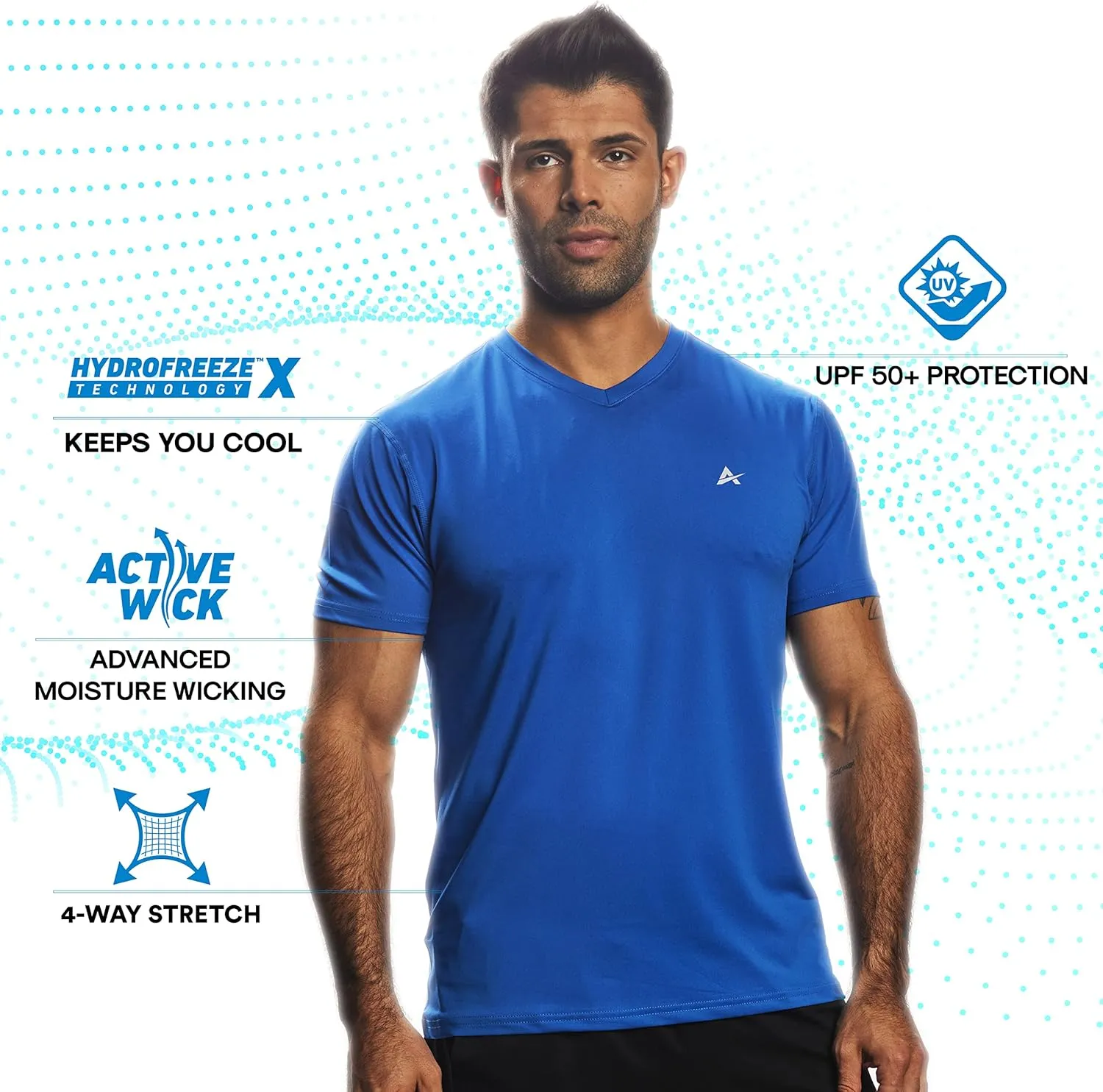 Arctic Cool Men’s V-Neck Instant Cooling Moisture Wicking Performance UPF 50  Short Sleeve Workout Shirt