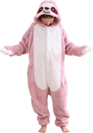ATOZ Unisex Children Animal Pink Sloth Onesie, Halloween Costume Pajamas Christmas Cosplay Sleepwear For Boys Girls