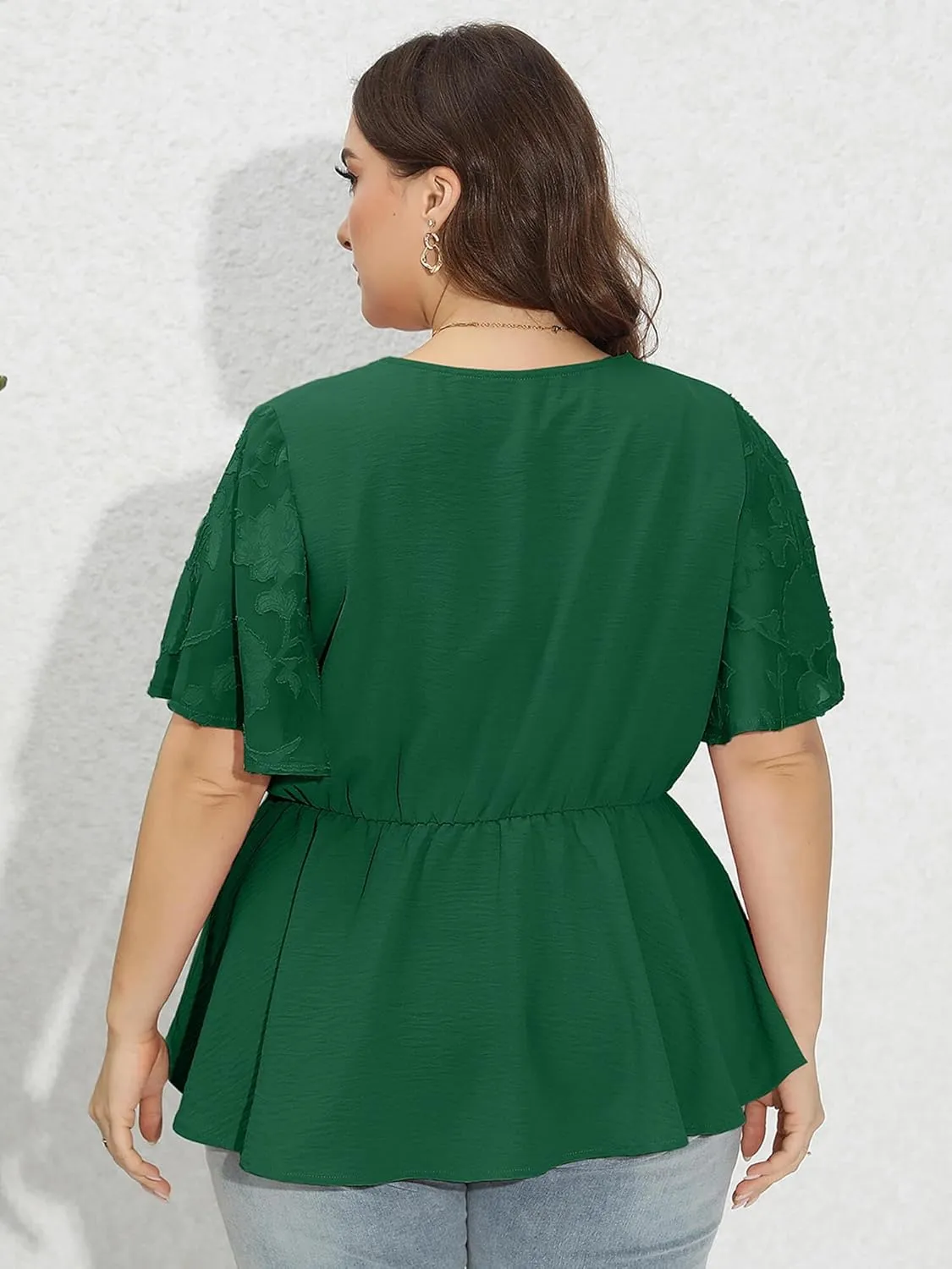 AusLook Plus Size Tunic for Women Double Ruffle Short Sleeve Clothes Loose Fit Clothing Flowy Shirts Summer Tops