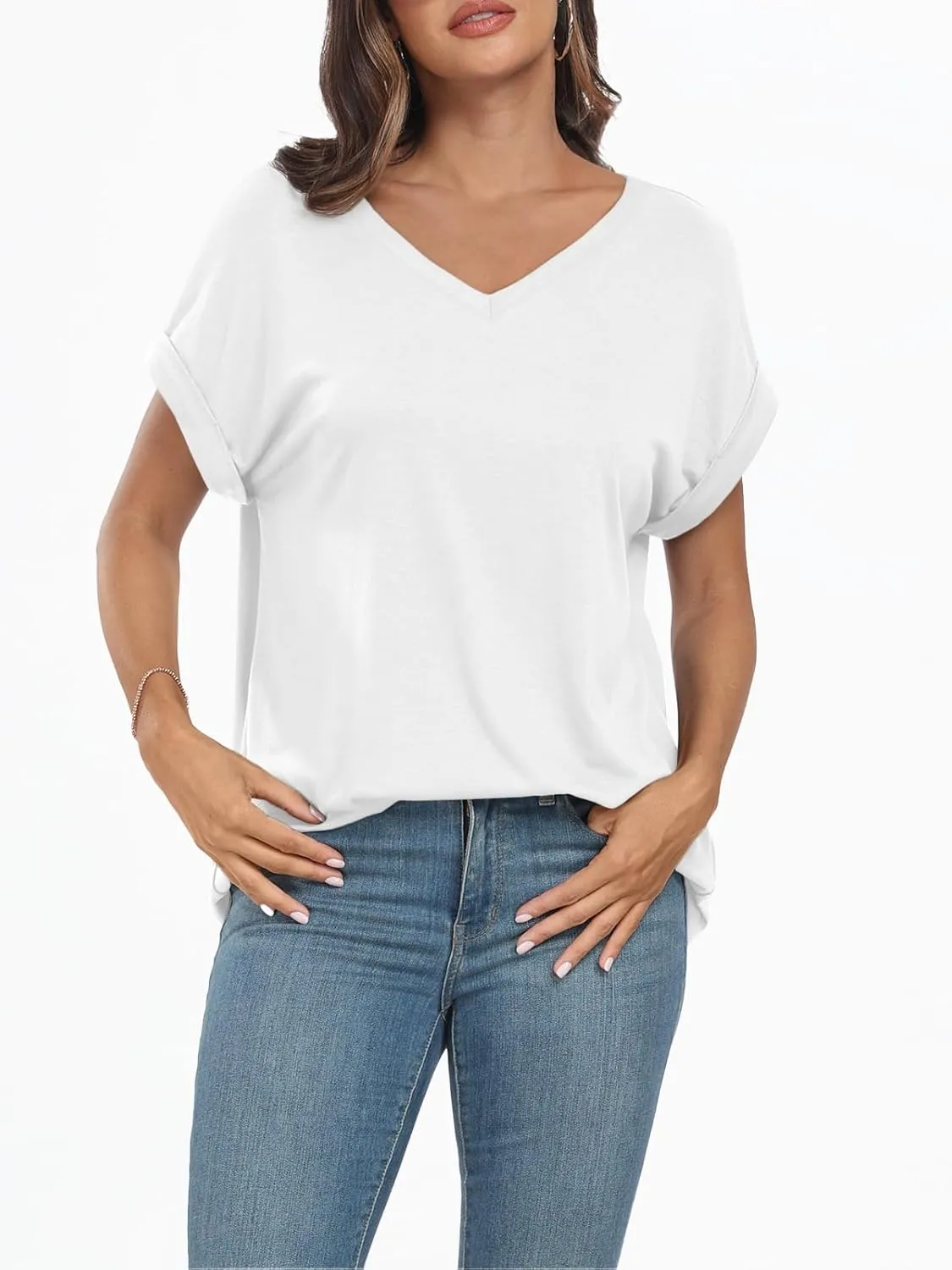 AUTOMET Women's Oversized V Neck Tshirts Casual Basic Short Sleeve Summer Tops Loose Fit 2025 Plain Tee Shirts