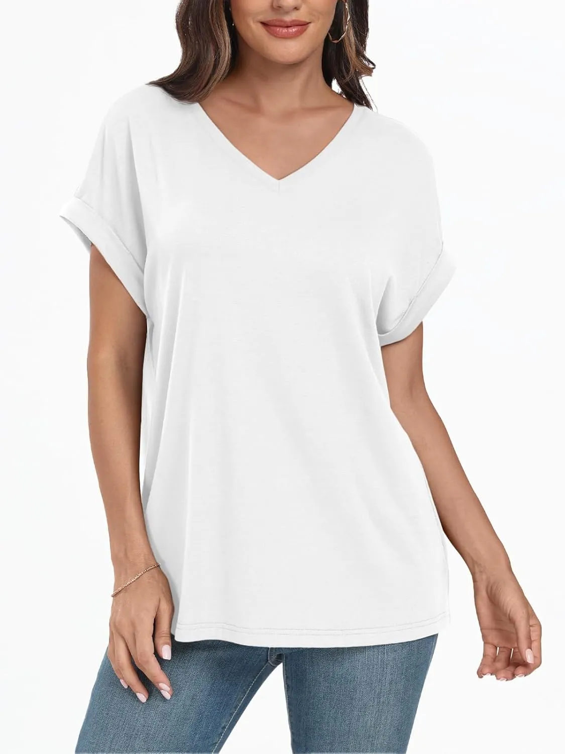 AUTOMET Women's Oversized V Neck Tshirts Casual Basic Short Sleeve Summer Tops Loose Fit 2025 Plain Tee Shirts