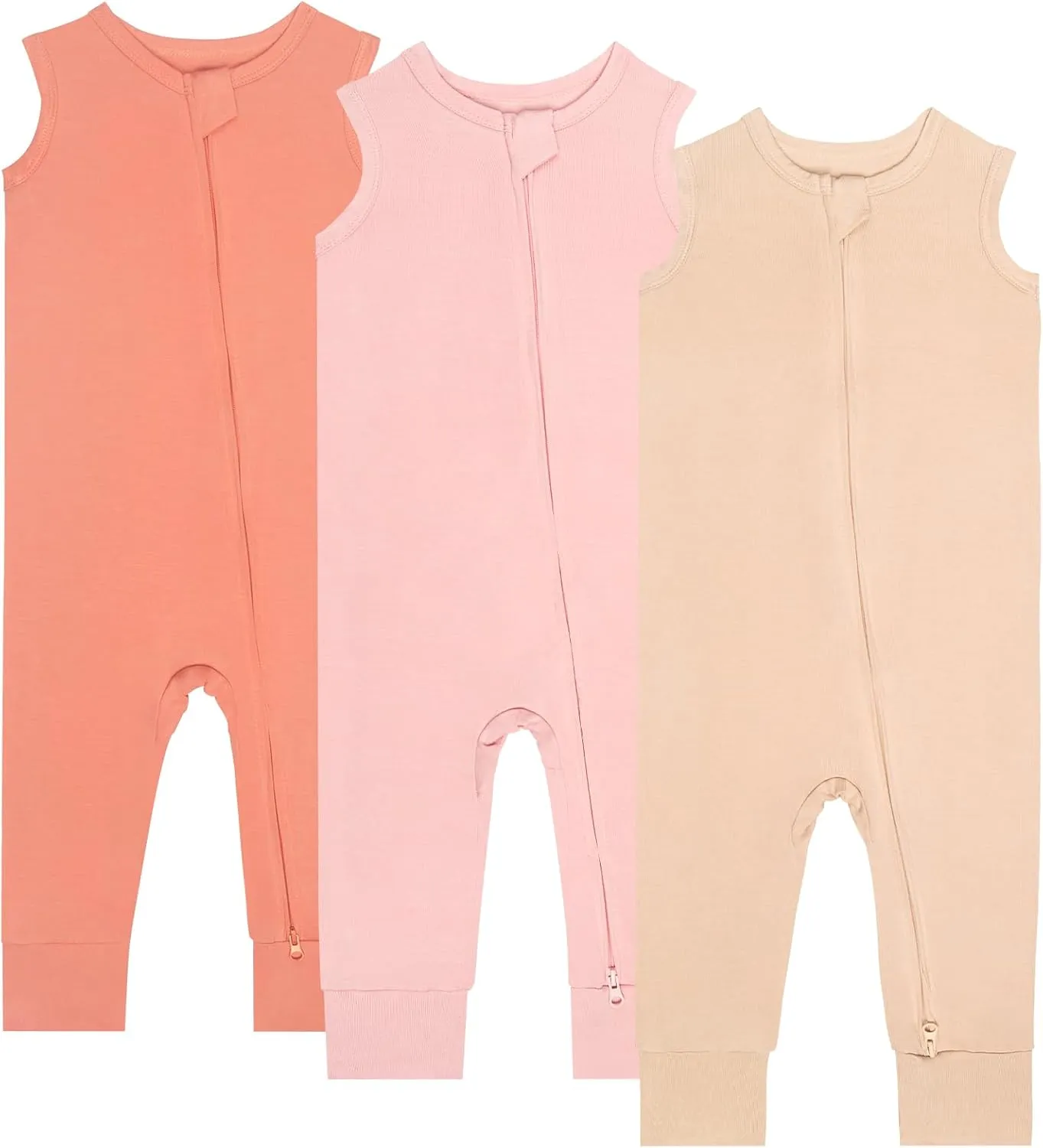 Baby Pajamas Summer Sleeveless 2 Way Zipper Footless Rompers 0-24 Months