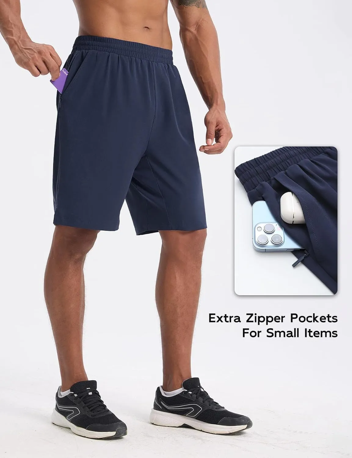 baleaf Men's Athletic Running Shorts 9" Quick Dry Workout Gym Shorts Lightweight Mesh 2 in 1 Shorts with Zipper Pockets